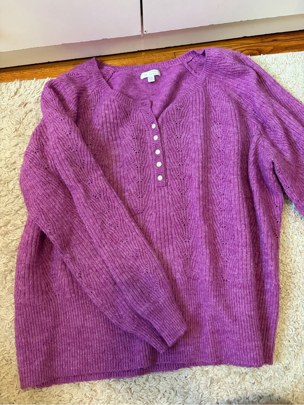 LC Lauren Conrad Purple Ribbed Henley Sweater with Buttons